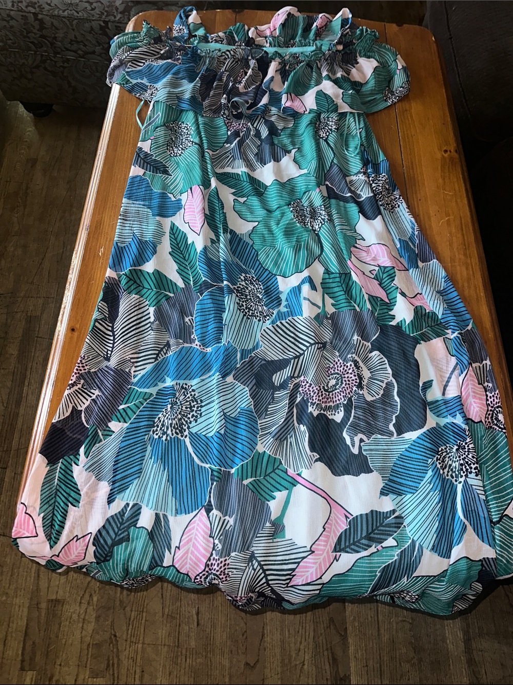 Lane Bryant Floral Off-Shoulder Maxi Skirt in Teal, Blue & Pink